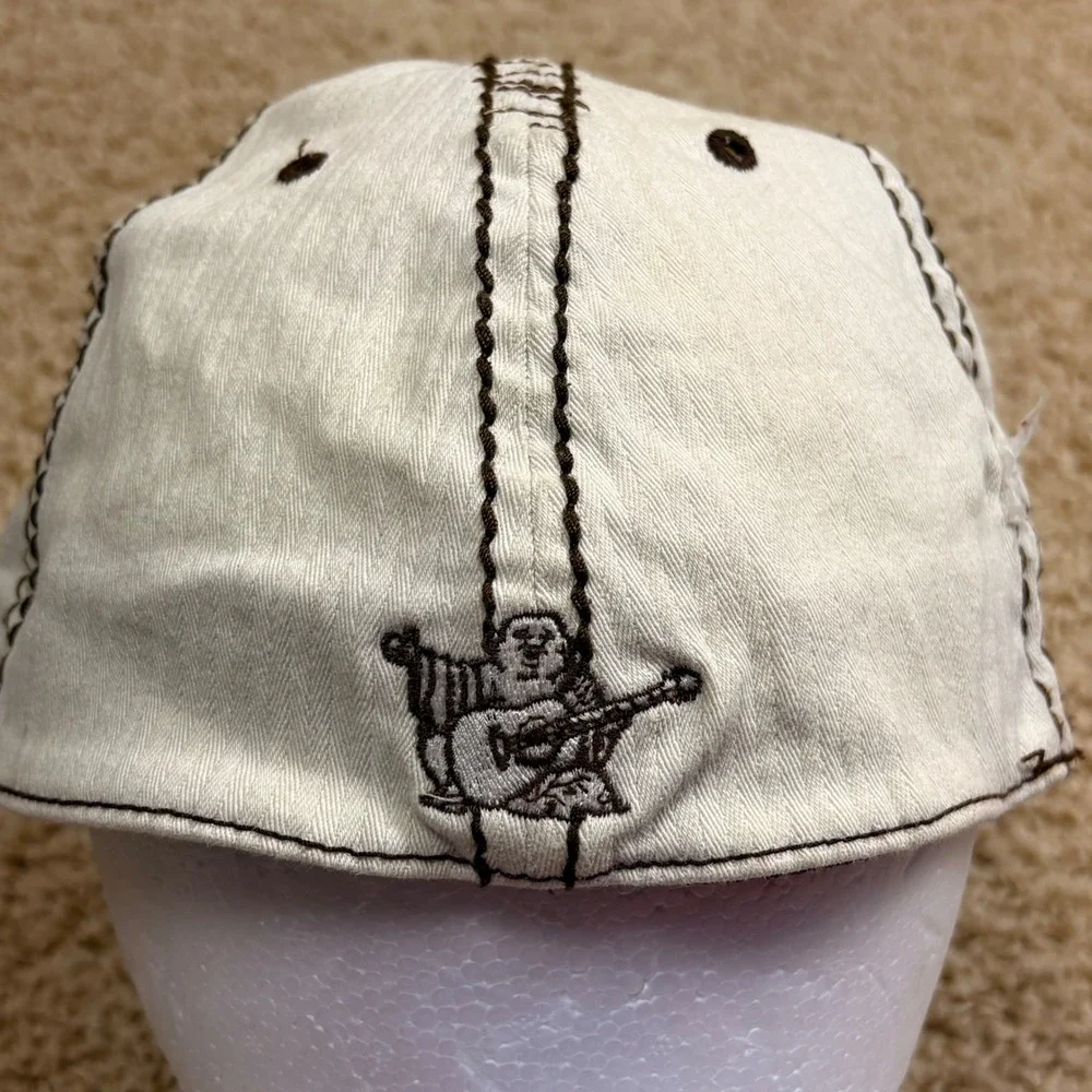 True‎ Religion Buddha Y2K Cream Hip Hop Contrast Stitch A-Flex Distressed Hat OS